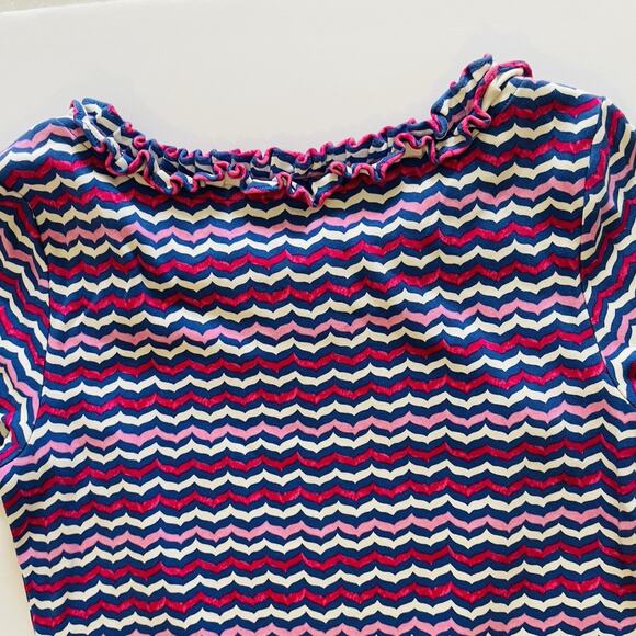 Talbots Ruffle‎ Short Sleeve Chevron Dress Pink Blue White Size Small Petite - Picture 4 of 13